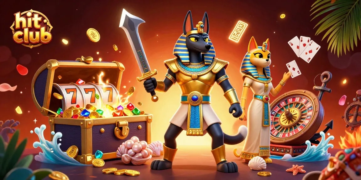 Experience the thrill at hit club with Anubis and Bastet amidst exciting gaming elements.