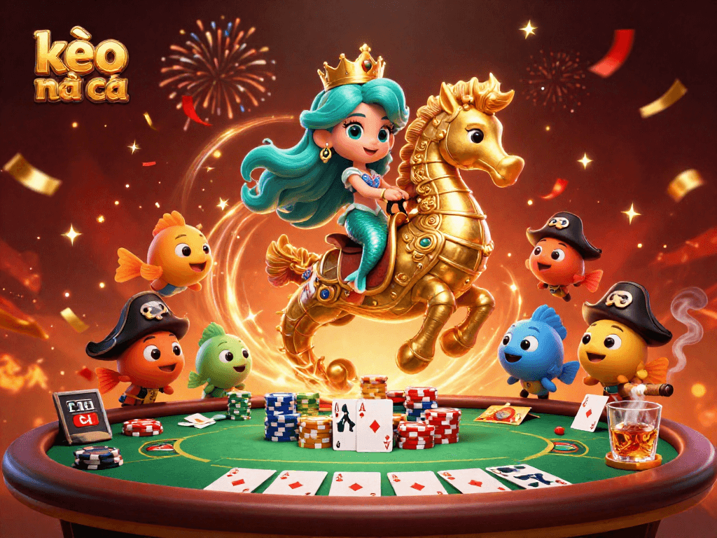 Bet on kèo nhà cái at an immersive casino featuring a mermaid princess and dynamic poker scene.