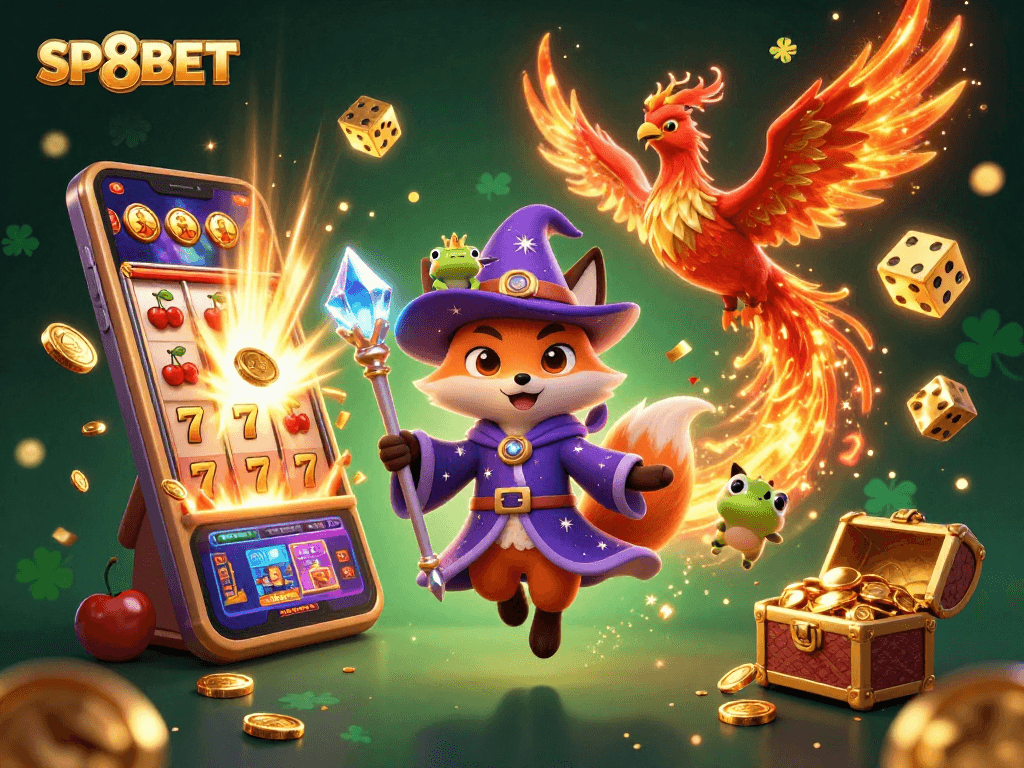 SP8BET invites excitement with a mystical wizard fox, phoenix, and casino extravaganza!