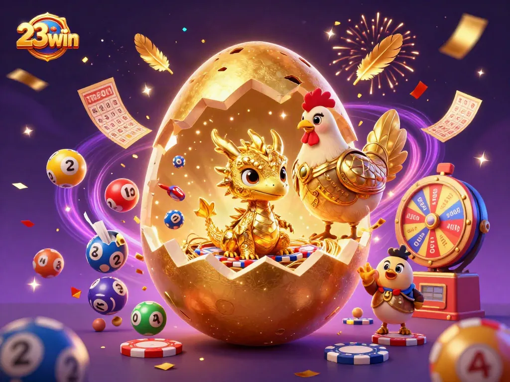 Winning at 23WIN with a golden dragon and vibrant casino elements for online gamblers.