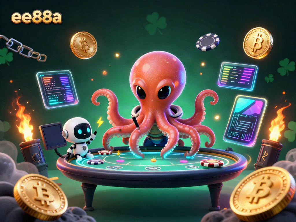 Engage in the thrilling universe of ee88a with an alien octopus at a futuristic poker table.