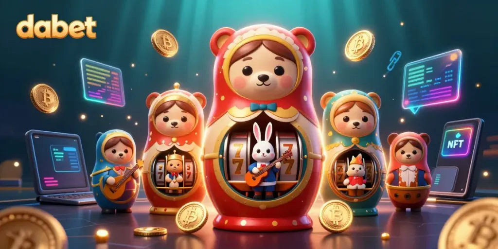 Engage with dabet's vibrant casino experience featuring animated casino dealers and crypto elements.