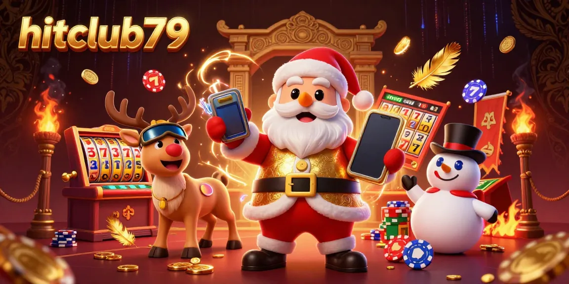 Experience jackpot excitement with hitclub79 featuring Santa, a reindeer dealer, and a poker chip snowman in a vibrant casino.