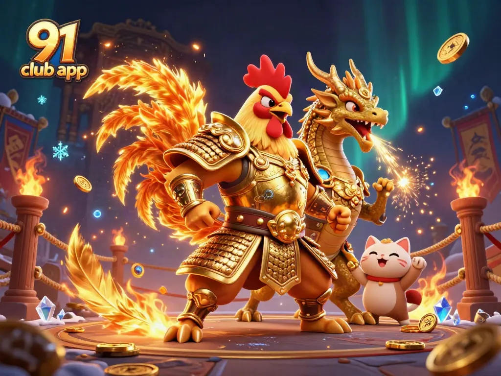 Engage with the thrilling 91 club app, where dynamic characters and gold coins unite in a lively casino environment.