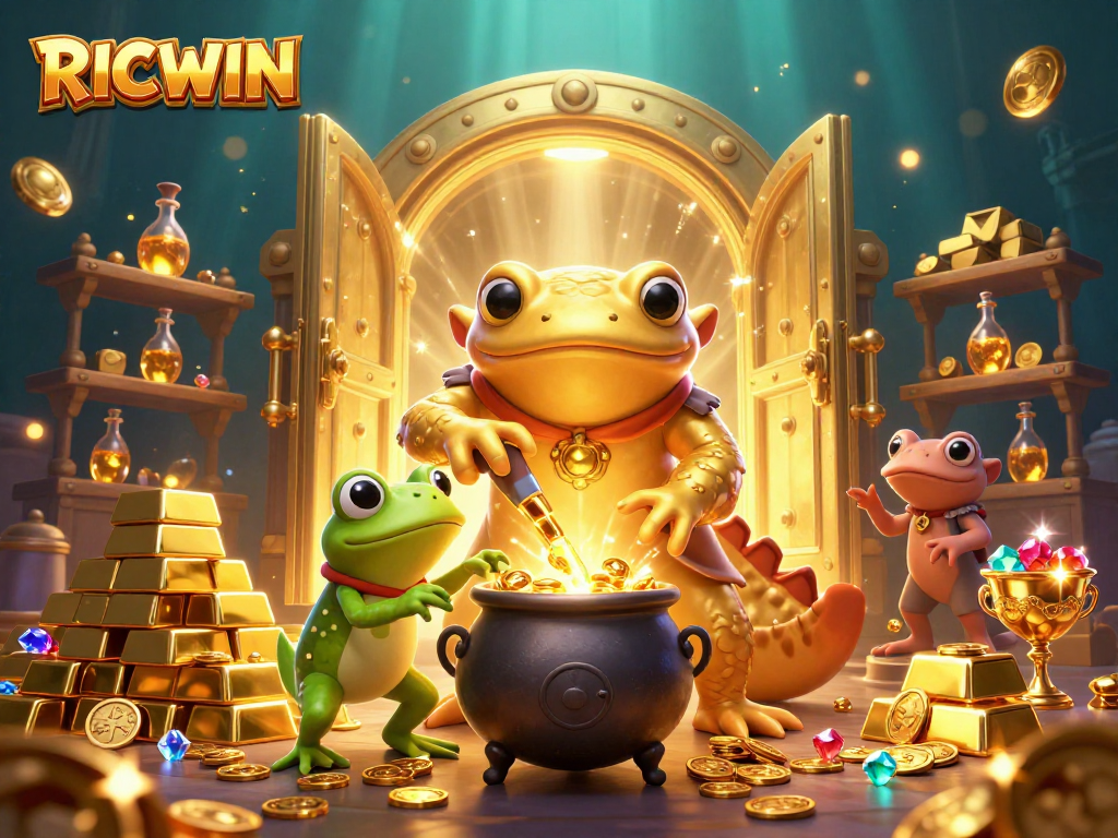 Enhance your RICWIN experience with a lively 3D illustration of a golden alchemist's lab.