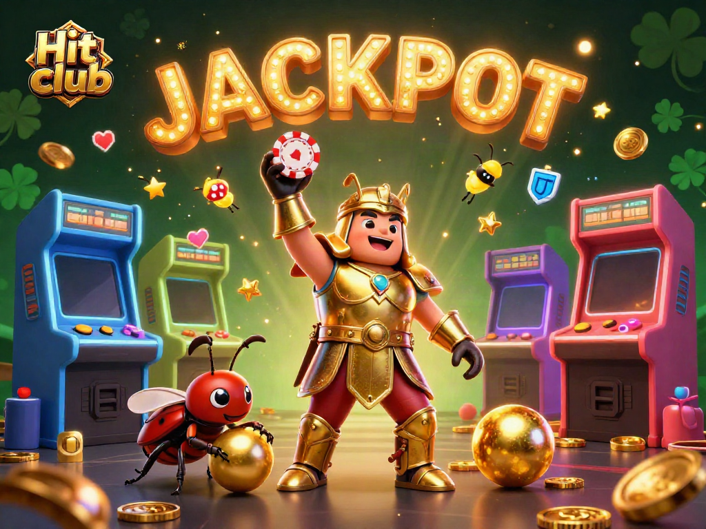 Hit club jackpot scene featuring a heroic beetle with gaming elements in an exciting casino environment.