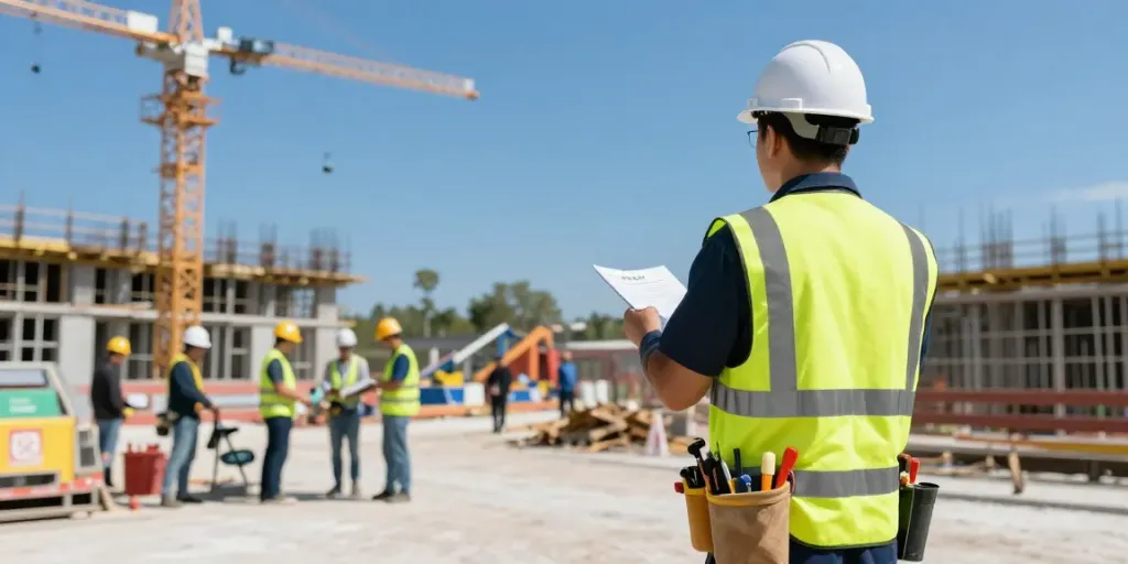 Construction Site Security guard ensuring safety at local building site.