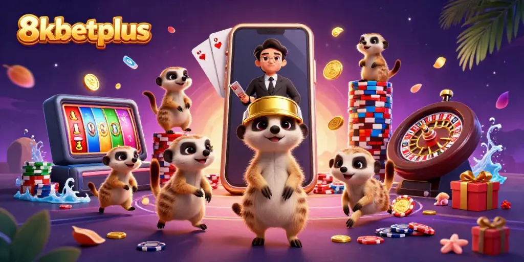 Join the fun at 8xbetplus with meerkats managing a vibrant casino scene full of action!