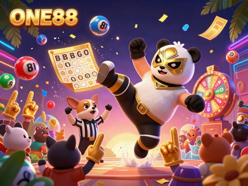 Experience the thrill of ONE88 with an exciting 3D illustration featuring vibrant characters and dynamic gaming elements.
