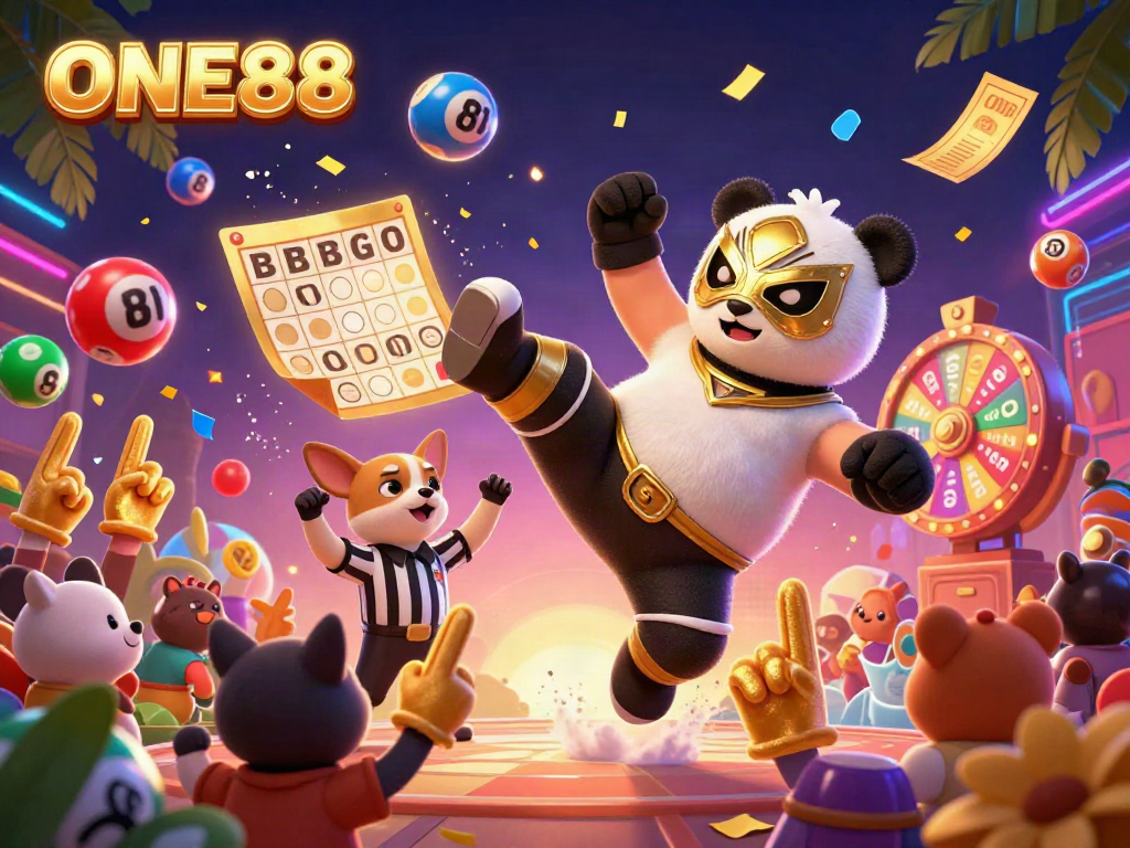 Experience the thrill of ONE88 with an exciting 3D illustration featuring vibrant characters and dynamic gaming elements.