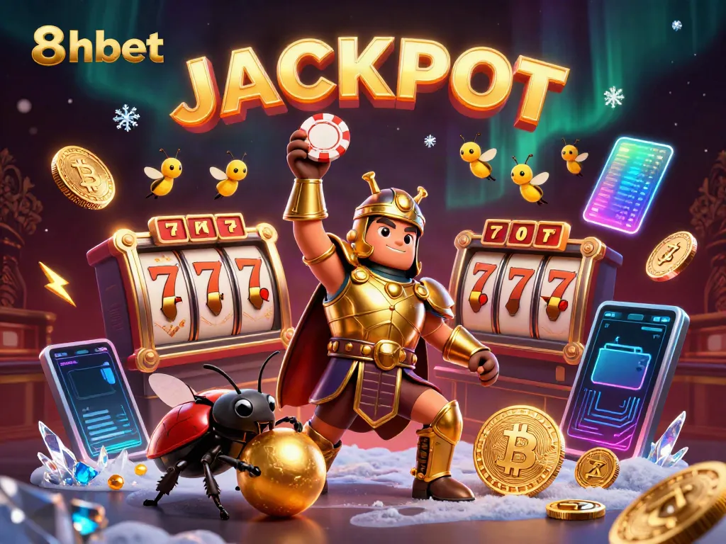 Experience the excitement of 8xbet with vibrant jackpot illustrations featuring casino elements.