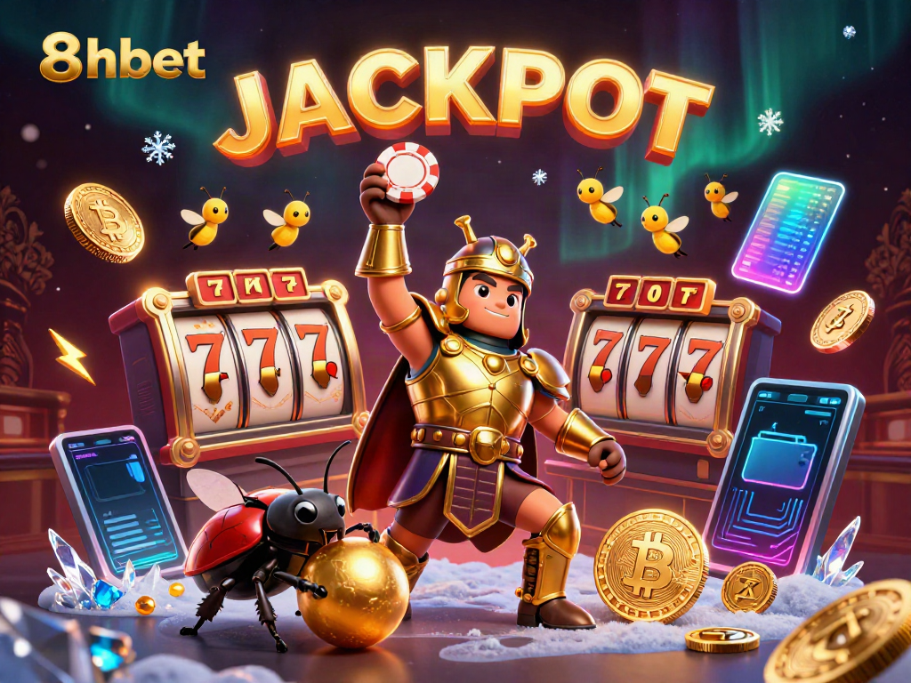 Experience the excitement of 8xbet with vibrant jackpot illustrations featuring casino elements.
