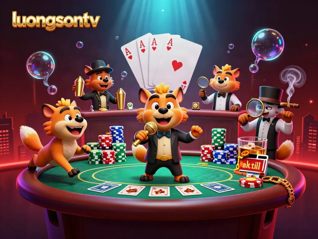 Experience thrilling football action with luongsontv's vibrant 3D illustration featuring a comedic casino atmosphere.
