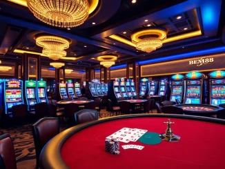 Players enjoying the excitement at BEM88 casino tables, featuring poker and roulette.