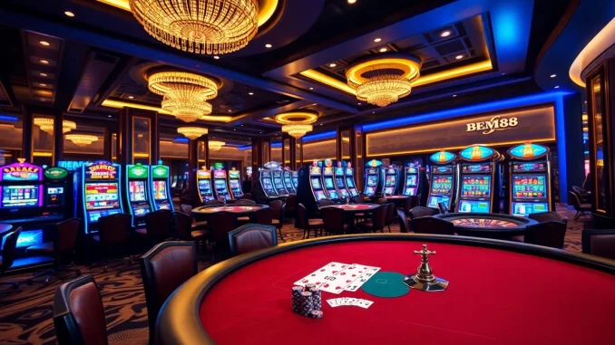 Players enjoying the excitement at BEM88 casino tables, featuring poker and roulette.