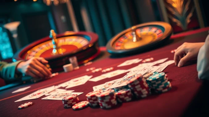 Betting excitement with casino elements at sv388win.live featuring vibrant cards and poker chips.