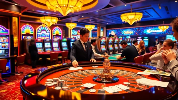 Experience the excitement of winning at trang chủ gg88 with vibrant casino scenes showcasing gaming tables and action.