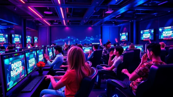 Competitive online gaming scene highlighting topgamebaidoithuong.mx with enthusiastic players immersed in card games.