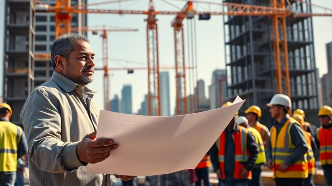 New York General Contractor overseeing bustling construction site activity in NYC.