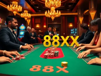 Players enjoying poker at a high-stakes table in a casino scene themed around 88xx.