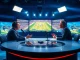 Engaging sports broadcasting scene with hosts discussing live sports events.