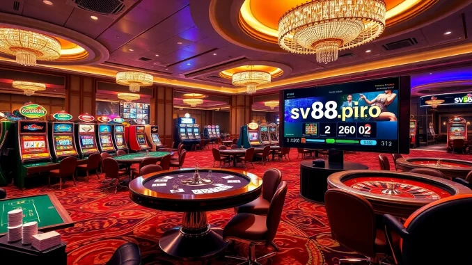 Engaging scene at sv88s.pro showcasing lively casino games, vibrant slot machines, and dynamic gaming action.