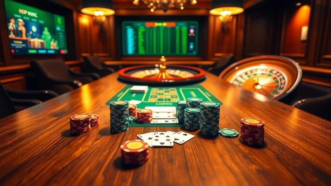 Engage in thrilling gameplay at 68VIP with luxurious casino elements and vibrant poker chips.