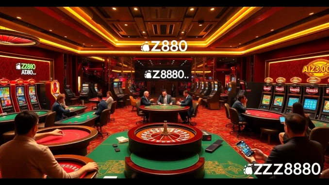 Players experiencing excitement at az888.fubol casino with poker and slot machines.