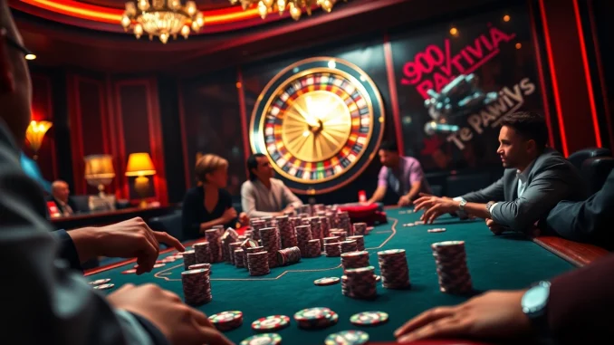 Exciting poker game at 99okwin.live with vibrant chips and cards on a luxury table