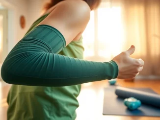 Best elbow compression sleeve for bursitis displayed on a person in an active wellness setting.