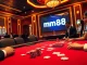 An exciting casino scene with a stylish poker table and online gambling features showcasing mm88 link.