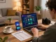 Player enjoying online casino gaming at home using the 32win1 app, illustrating a cozy and strategic environment.