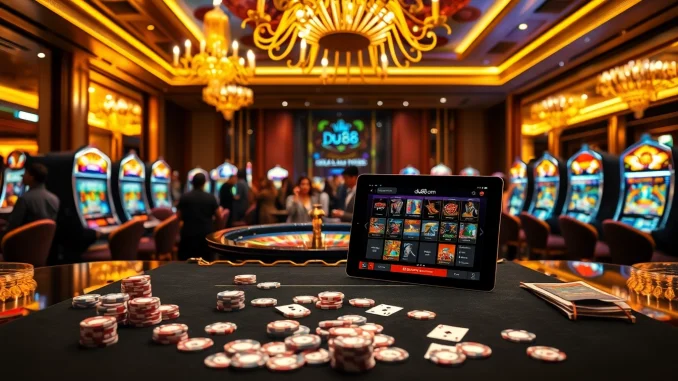 Engage with the excitement of gambling at du88.com with vibrant casino tables and chips.