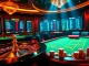 Exciting online casino scene featuring nk88 link with roulette wheel and poker chips.