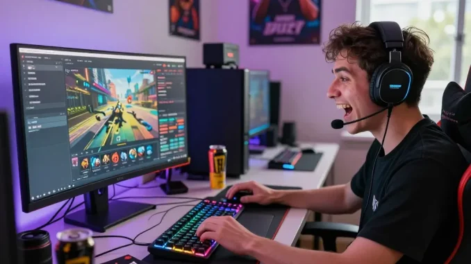 Player engaging in an exciting session to tải hitclub on a modern gaming setup with vibrant LED lighting.