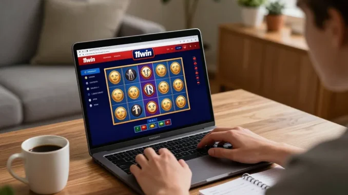 Engaging online casino experience at 11win with player strategizing in a cozy home setting.