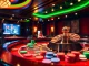 Experience the excitement at win55 club with poker chips and a spinning roulette wheel.