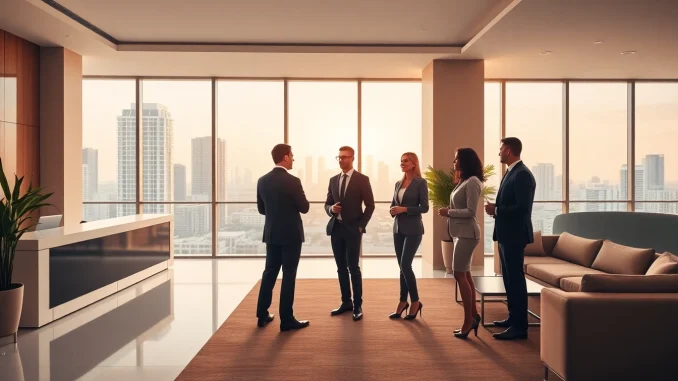 Law firm in Miami featuring a modern office with business professionals collaborating.