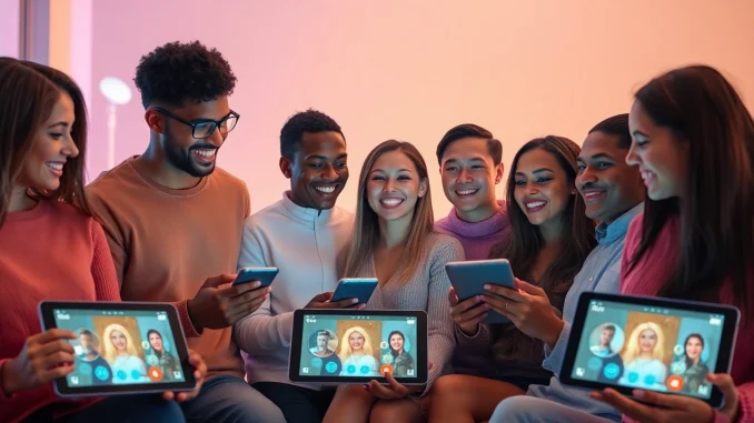 An engaging gathering exploring diverse nsfw ai platforms through modern devices, showcasing excitement and advanced technology.