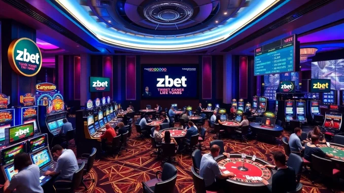 Players enjoying vibrant games at Zbet casino, with chips and dice illuminating the excitement.