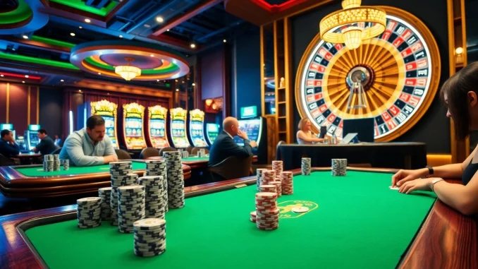 Engaging poker game scene at vipwin88.co.com with intense players and bright slots.