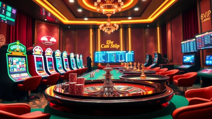 Experience the thrill of gambling at Nhà Cái 68VIP, featuring vibrant slot machines and elegant roulette wheels.