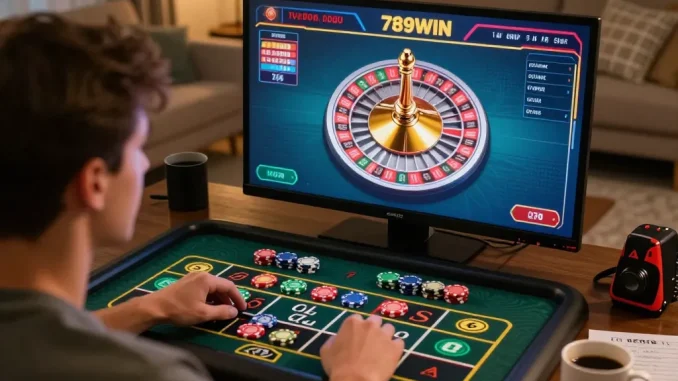 Engaging gameplay on 789WIN with a player centered on a roulette wheel, immersive online casino experience.
