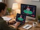 Player engaging in a live poker game on Ko66 platform from a stylish home office