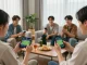 Engaged bettors using qq88 sports betting apps in a modern living room filled with excitement.