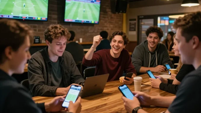 Bongdalu users engaging in mobile sports betting during live football matches, showcasing real-time results.