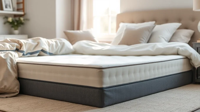 Showcase of a full size box spring in a serene bedroom, emphasizing comfort and style.