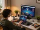 Player engaging with the 888vnd online casino platform at home, showcasing a modern gaming setup.