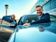 Arriving passengers enjoying airport transfers in front of a modern terminal with smooth service.