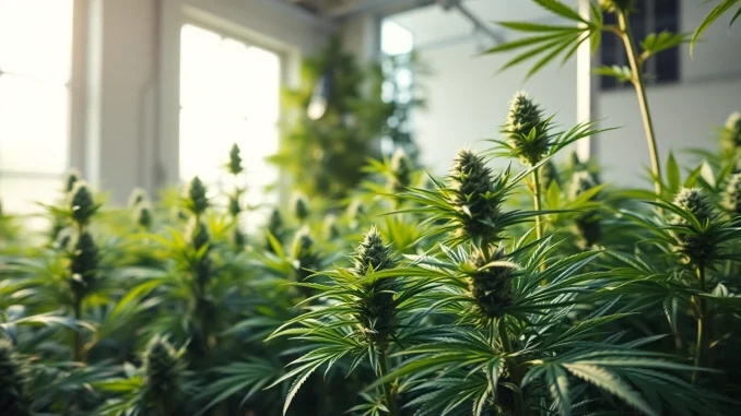 Buy High-Quality Cannabis UK showcased in a professional indoor cultivation setting with lush plants and natural lighting.
